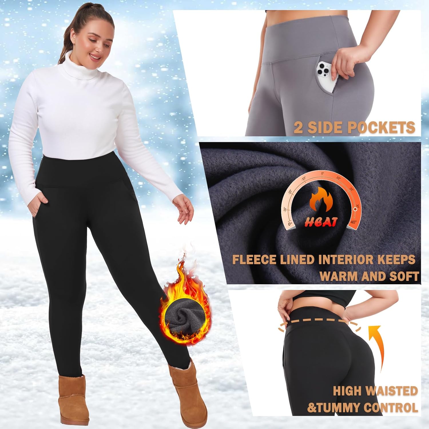NEW YOUNG Pack Plus Size Leggings for Women with Pockets-Fleece Lined Leggings for Women High Waisted Tummy Control Yoga Pants for Workout NEW YOUNG Pack Plus Size Leggings for Women with Pockets-Fleece Lined Leggings for Women High Waisted Tummy Control Yoga Pants for Workout