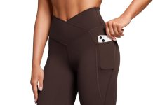 CRZ YOGA Butterluxe Womens Crossover Waist Workout Leggings with Pockets 25″ – V Cross High Waist Gym Lounge Yoga Pants