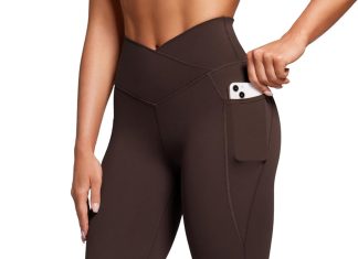 CRZ YOGA Butterluxe Womens Crossover Waist Workout Leggings with Pockets 25″ – V Cross High Waist Gym Lounge Yoga Pants
