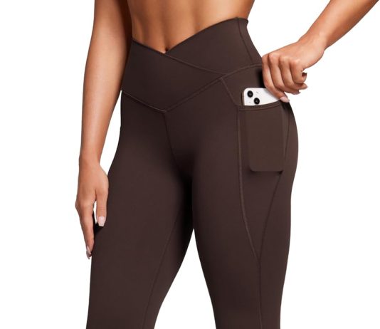 CRZ YOGA Butterluxe Womens Crossover Waist Workout Leggings with Pockets 25″ – V Cross High Waist Gym Lounge Yoga Pants